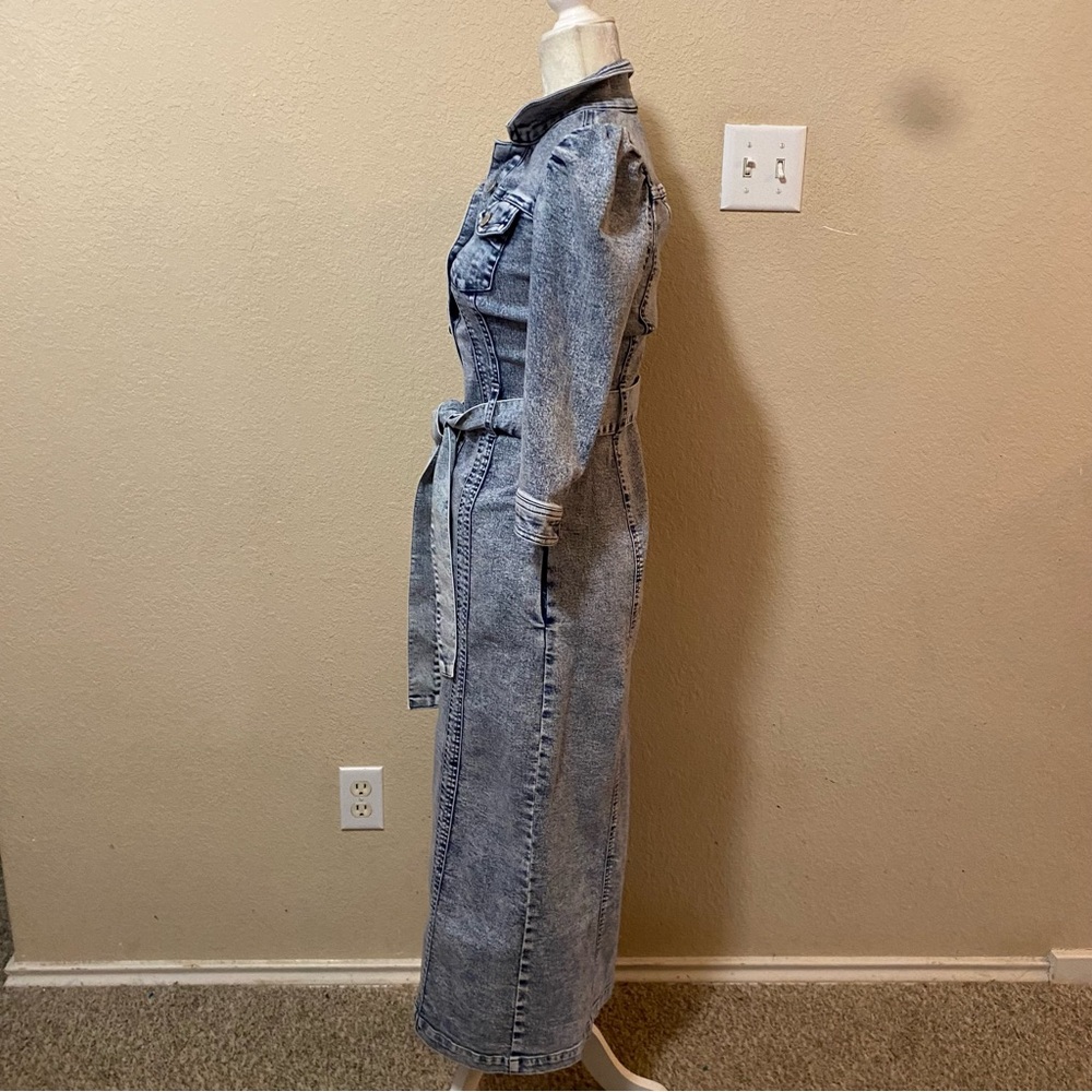 VENUS Button Front Light Blue 1/2 Sleeve Midi Denim Tie Waist Dress Size 2 - Picture 5 of 14
